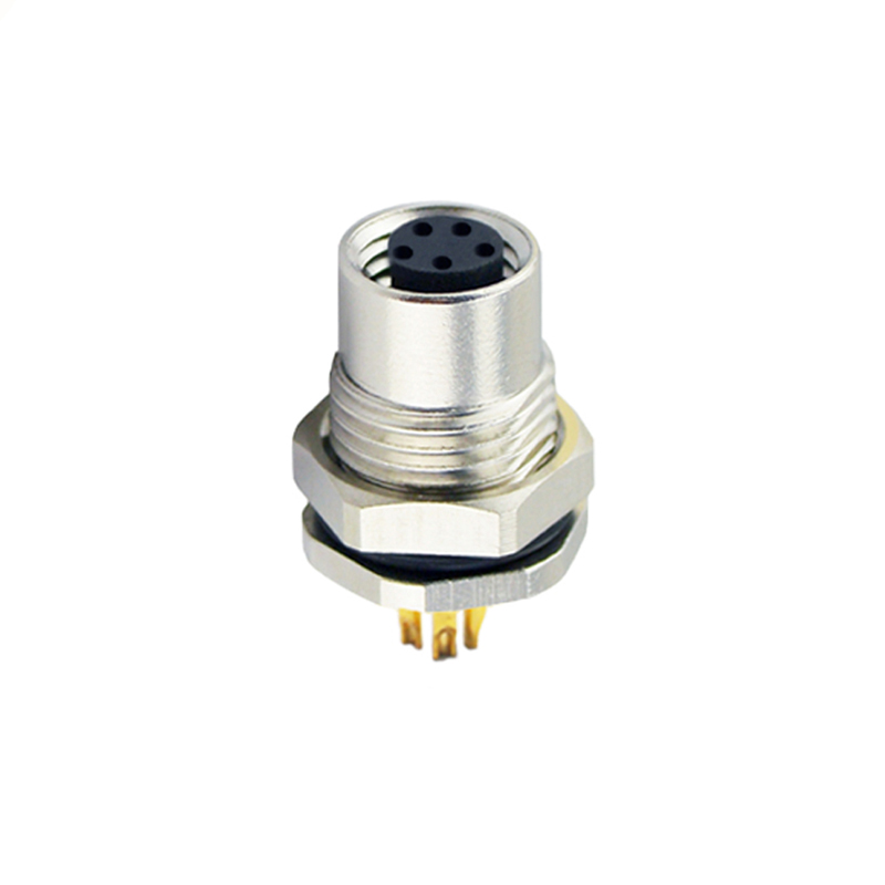M8 5pins B code female straight front panel mount connector, unshielded, solder